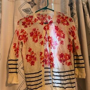 LOFT Cream Cardigan with Pink and Orange Floral Print